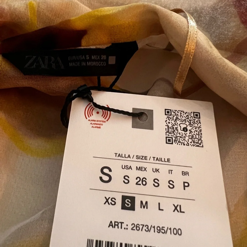 ZARA Scarf Detail Floral Print Oversized Shirt | Ecru/Yellow - Picture 12 of 14